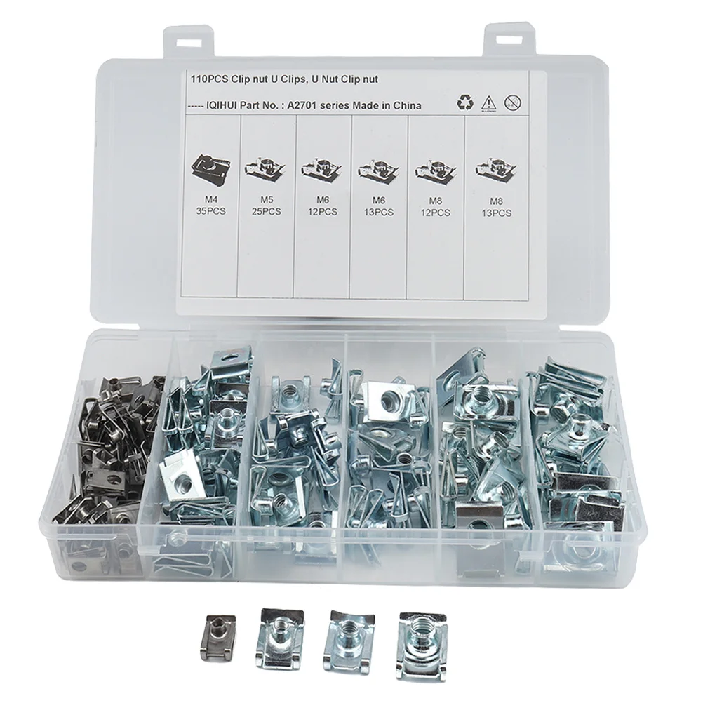 

110pcs U Nut Fasteners Manganese Steel Spire Clips For Panel Fixing Self Tapping Nut Cable Wire Holder