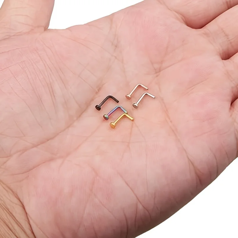 2pcs L-Shaped Nose Studs 2mm Flat Top 7mm Stainless Steel Rod Piercing Jewelry Simple Style Stainless Steel Nose Rings