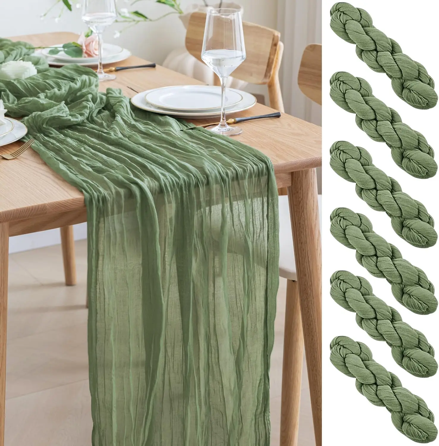 1PC CheeseCloth Table Runner,90×180/300cm Boho Gauze Fabric Rustic Sheer TableRunner for Wedding Bridal Shower Party Banquet
