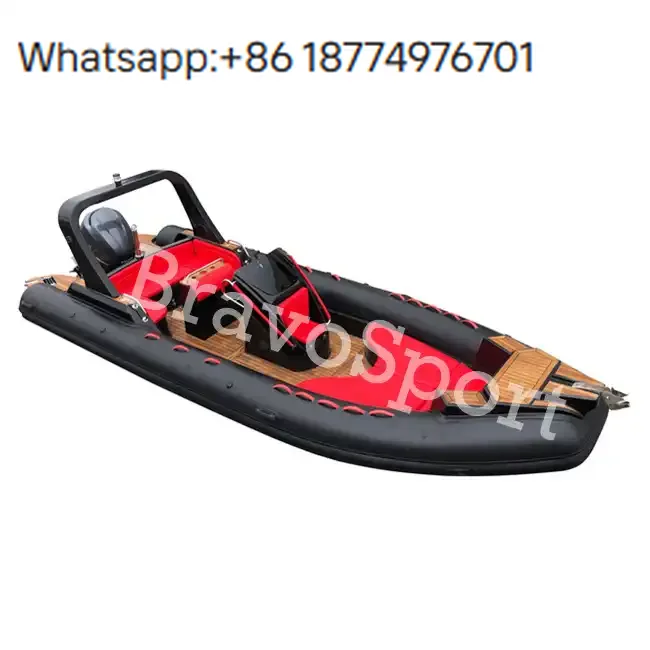 Luxury 25ft RIB 760 Fiberglass Inflatable with Outboard Motor Teak Floor Boat for Sale