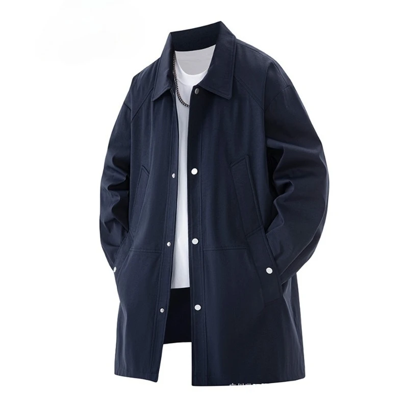 2026 Spring Autumn Plus Casual Loose Fat Large Men Trench Coat Medium Long Coat