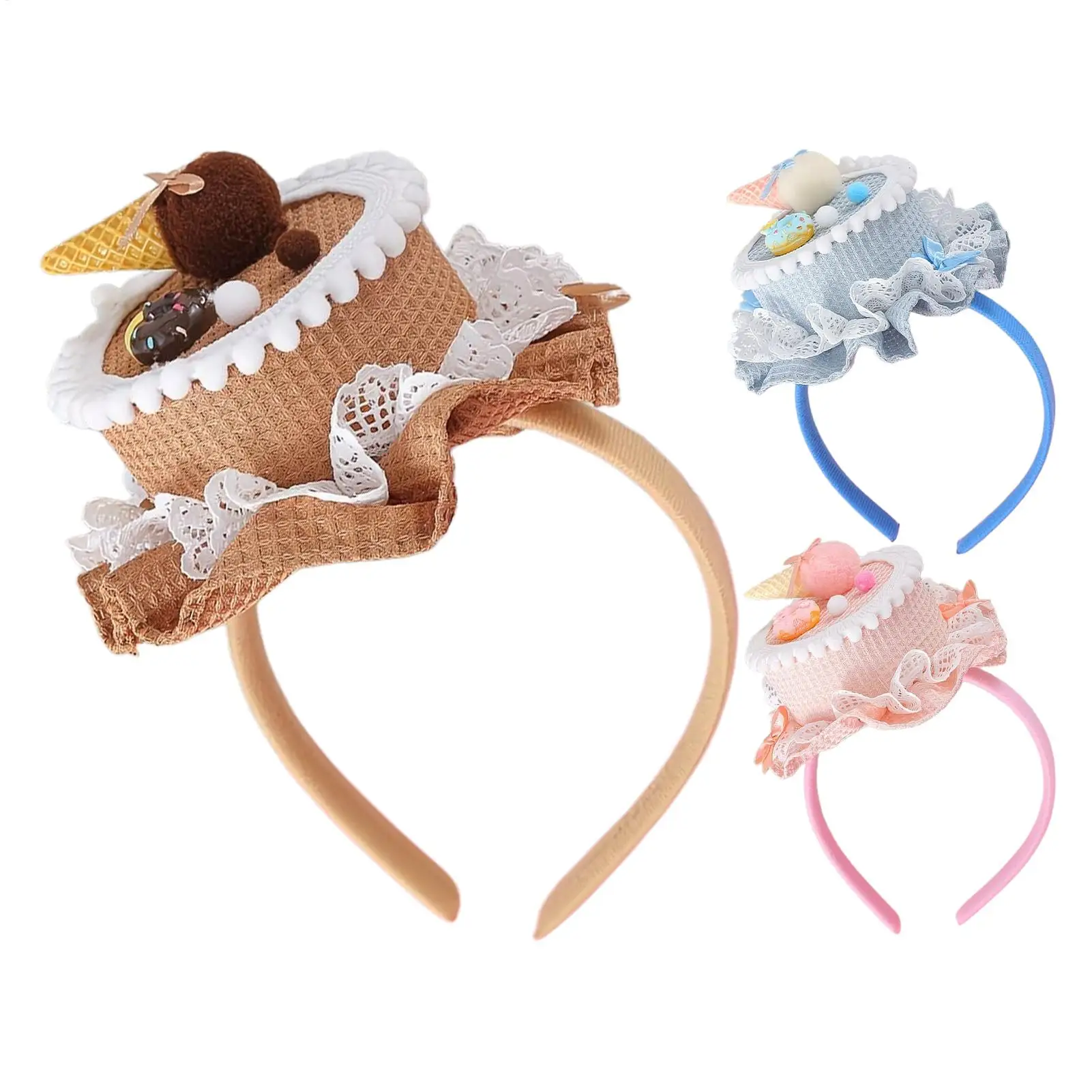 Cake Hair Band Knit Hat Dessert Headpiece Birthday Photo Prop Hair Accessory for Women Girls Christmas New Year Party Cosplay