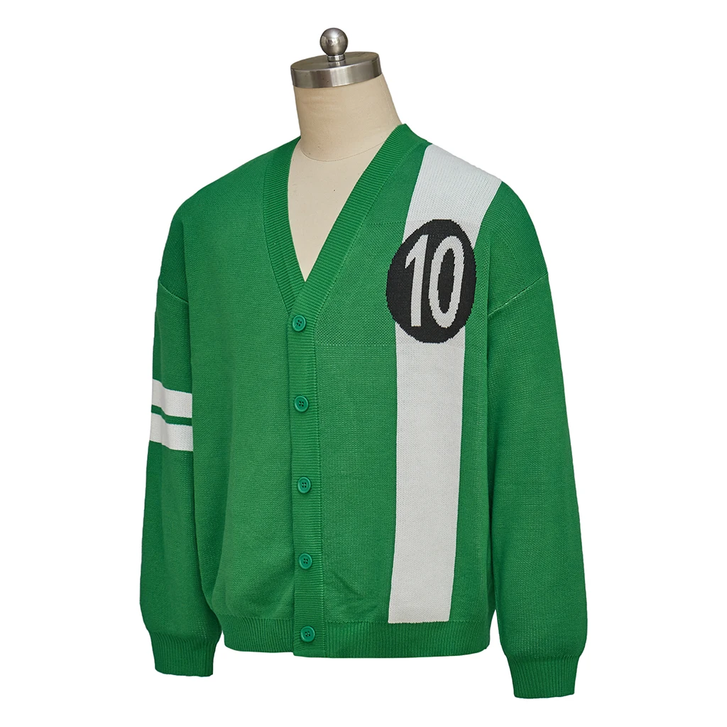 In Stock Anime Ben Tennyson Cosplay Alien Force Sweater Cardigan Knitted Coat Halloween Party Cosplay Green Jacket