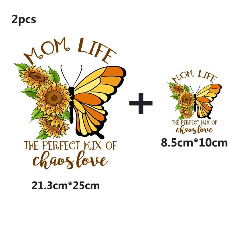 MAMA Sunflower Butterfly Heat Transfer Ready To Press Patches Thermo Stickers Stripes On Clothes T-shirt Ironing Appliques Parch