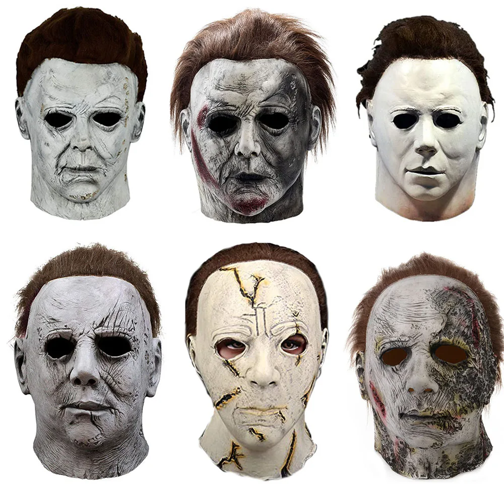 Terror Halloween Michael Myers Masks With LED Glow Horror Latex Full Head Headgear Scary Face Cover Masquerade Party Supplies