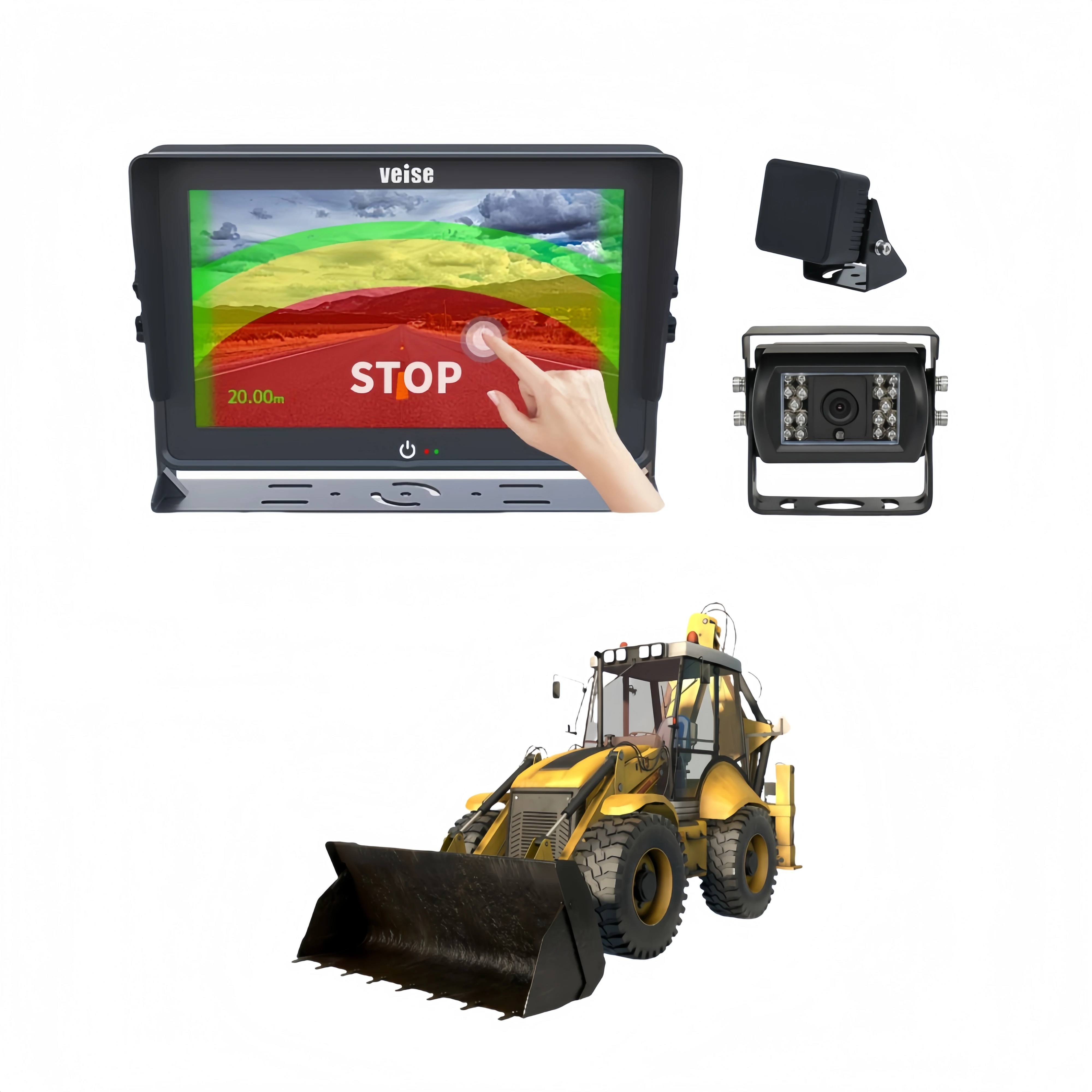 

Construction Safety Adjustable Millimeter Wave Radar And Waterproof Backup Camera System With 7" Touch Screen For Wheel Loaders