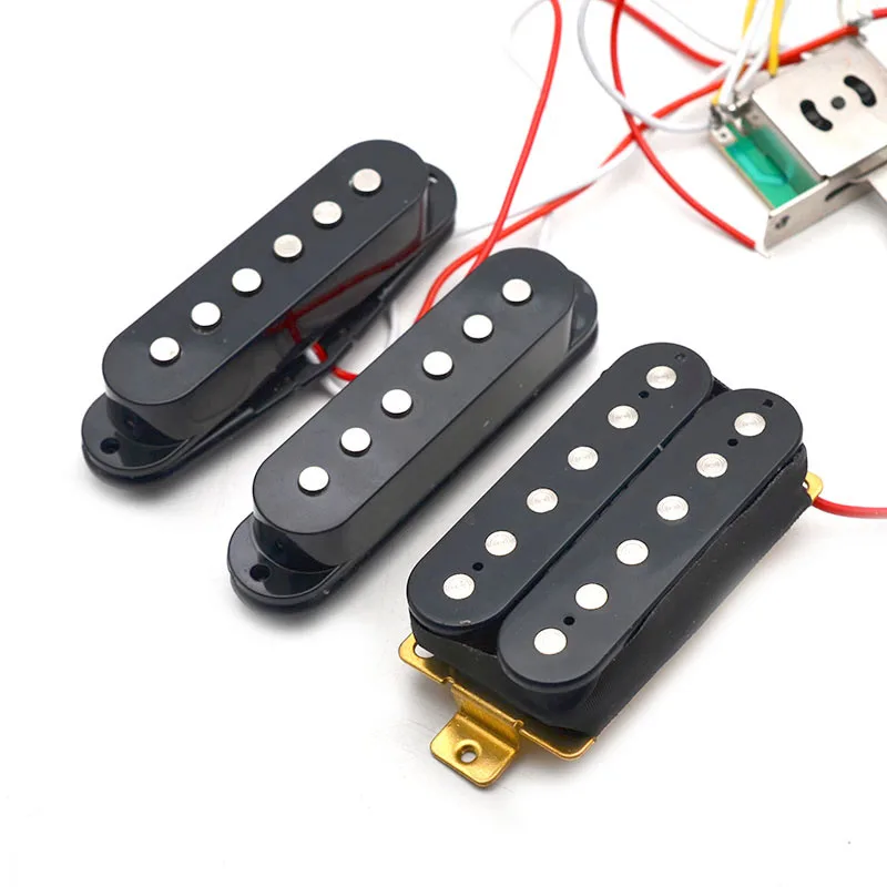 Electric Guitar Pickup Wiring Harness Prewired 5-way Switch 2T1V Control SSH Pickup for ST Electric Guitar Black-White