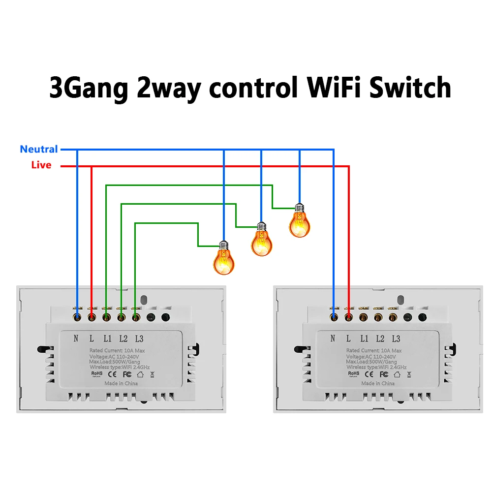 Ubaro 2-ウェマアメリカ標準強化ガラスパネル,wifi付きスマートウォールスイッチ,Alexa,Google Home,音声制御,光センサー