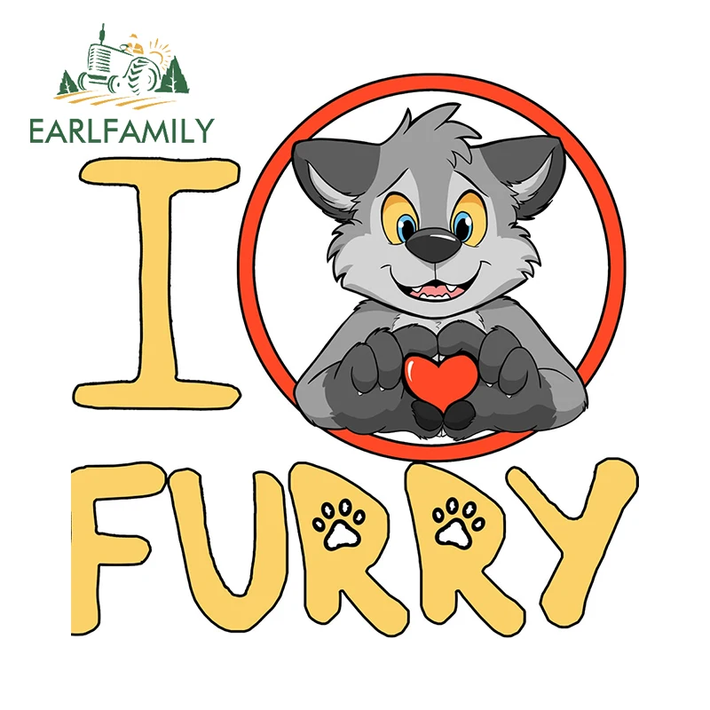 

EARLFAMILY 13cm x 12.9cm I Love Furry Dog Car Sticker Personality Animal Waterproof Auto Decal Amusing Car Door Protector Decor
