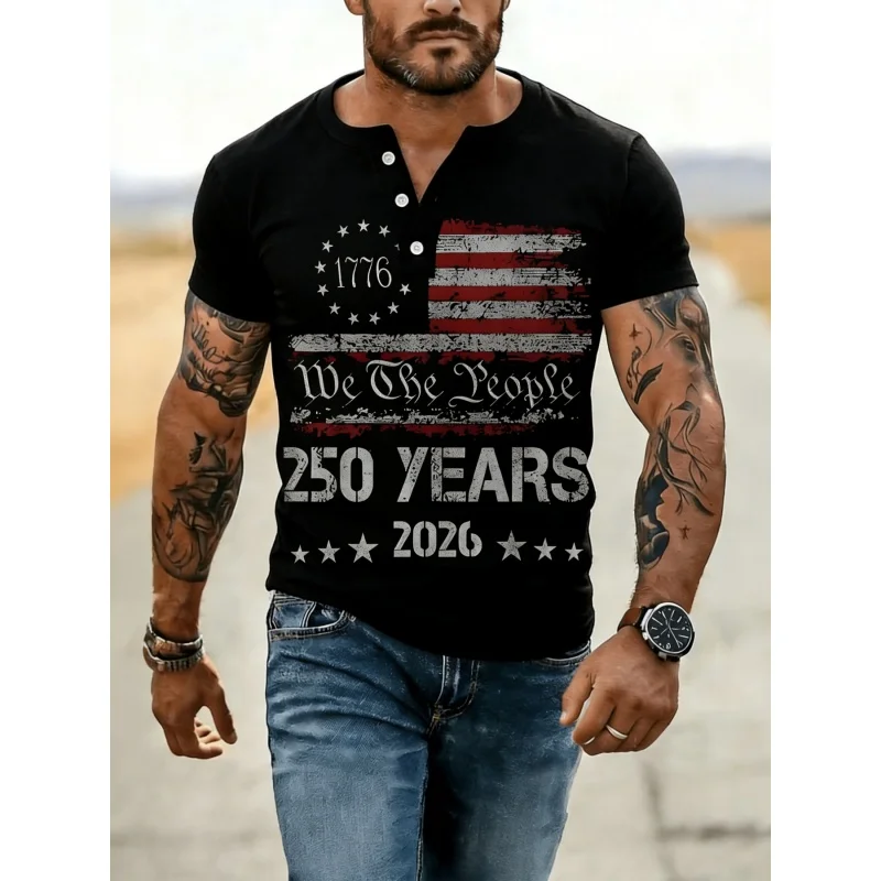 

Мужская рубашка в стиле США с 3D-принтом к 250-летию, летние уличные топы, футболки с коротким рукавом, поло