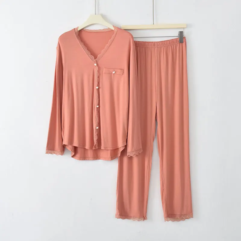 Ensemble de pyjama à manches longues pour femmes, cardigan décontracté, costume de pantalon à neuf points, vêtements de nuit, service à domicile,