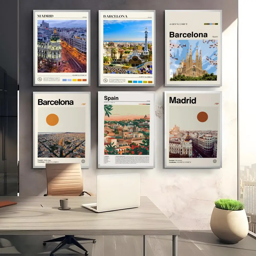 Spain Culture Nordic famous scenery Poster Living Bed Room Bar Hallway Sticky Wall Art Printing Waterproof Aesthetic Decor