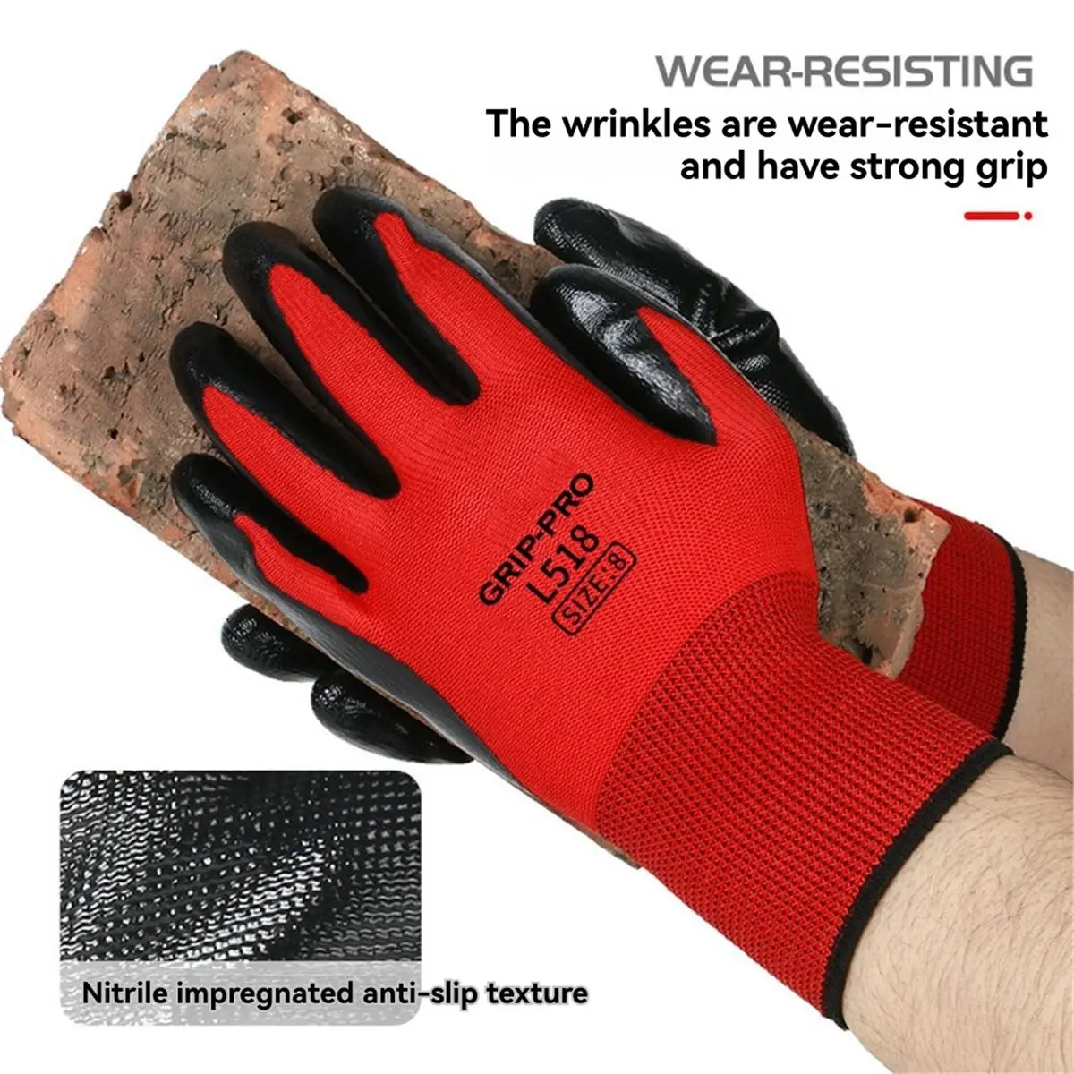 Y1485A J~NMSafety PU1350 Work Gloves, PU Rubber Palm Coated, EN388 4131X, 12 Pairs