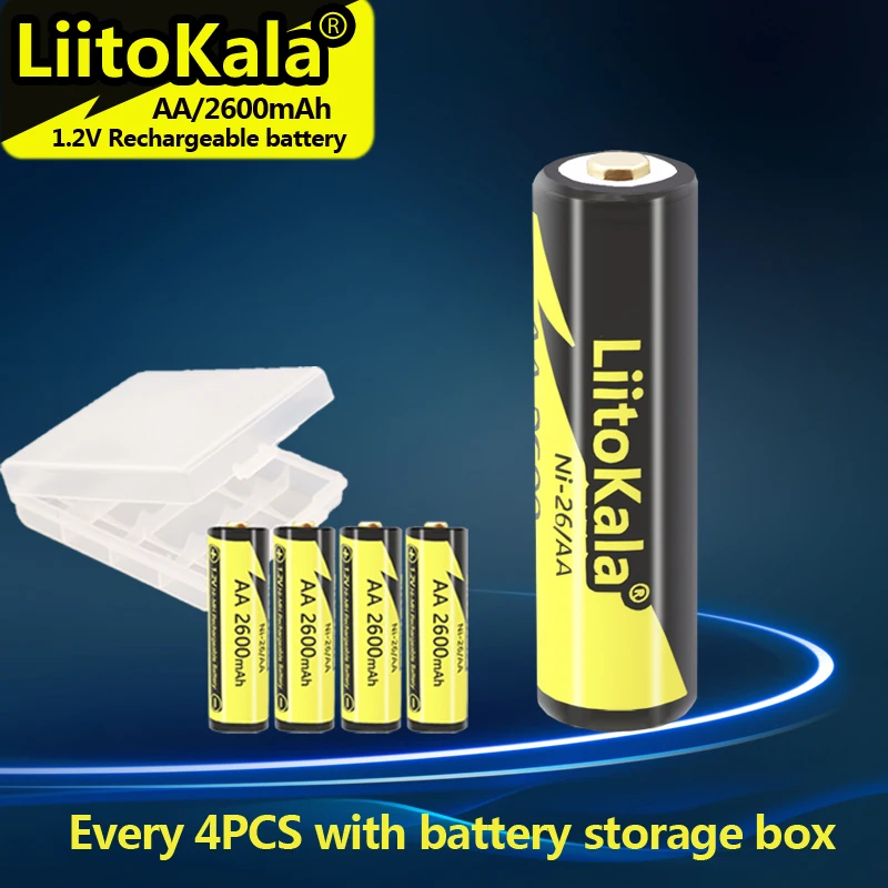 1PCS LiitoKala Ni-26/AA 1.2V AA 2600mAh Ni-MH Rechargeable Battery For Temperature Gun Remote Control Mouse Toy Batteries