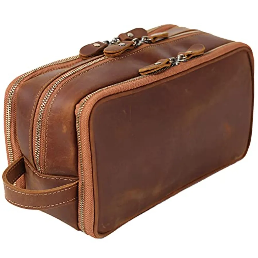 

Personalized Leather Toiletry Bag for Men Travel Shaving Dopp Kit- Cosmetic Bags Toiletries Bathroom Organizer (full grain leat