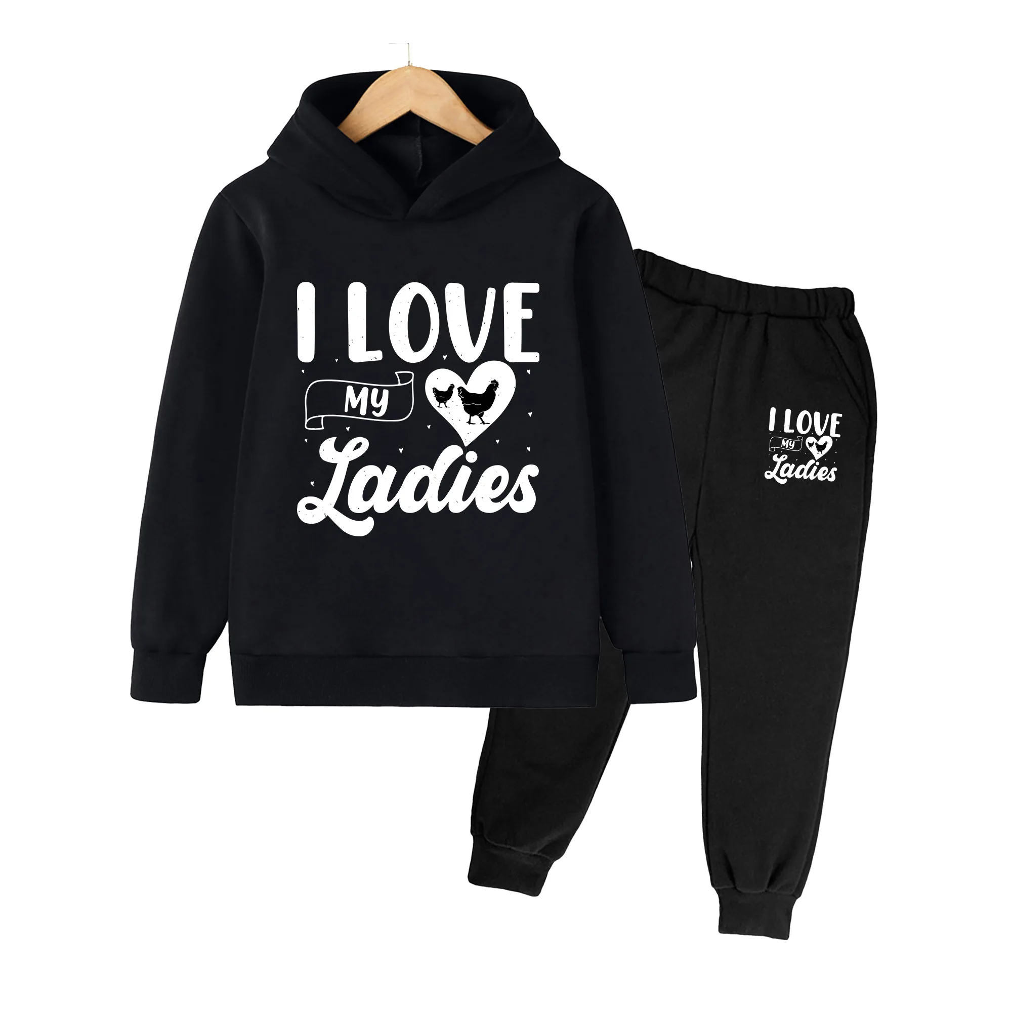 Kids Hoodie and Sweatpants Set, Chicken Print Long Sleeve Tracksuit for Boys Girls, Casual Daily Wear