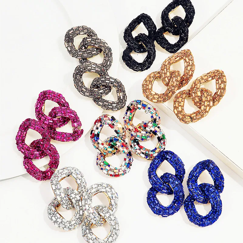 Pendientes colgantes de cadena de eslabones de cristal acrílico geométrico de lujo para mujeres y niñas, pendientes grandes con colgante, regalos de joyería de boda