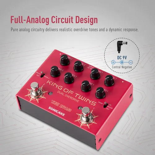 Imagen 2 del producto SONICAKE King of Twins Overdrive, Boost, Distortion, Pedal de Efectos para Guitarra, Controles de Doble Canal, True Bypass QDS-08