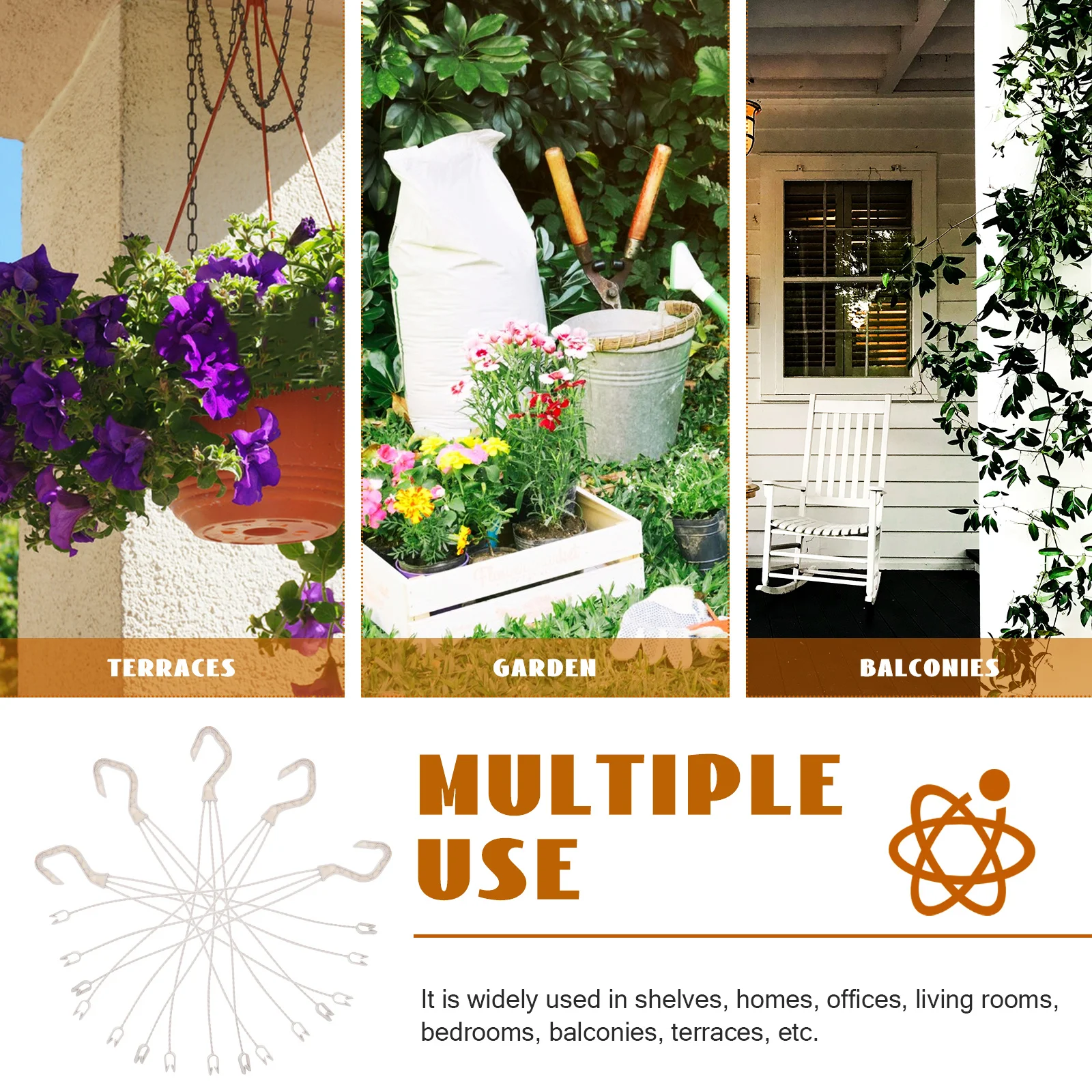 Ganchos para plantas colgantes, herramientas de soporte para maceta de plástico duradero para balcón, jardín, uso de oficina, ganchos colgantes de plástico, 5 uds.