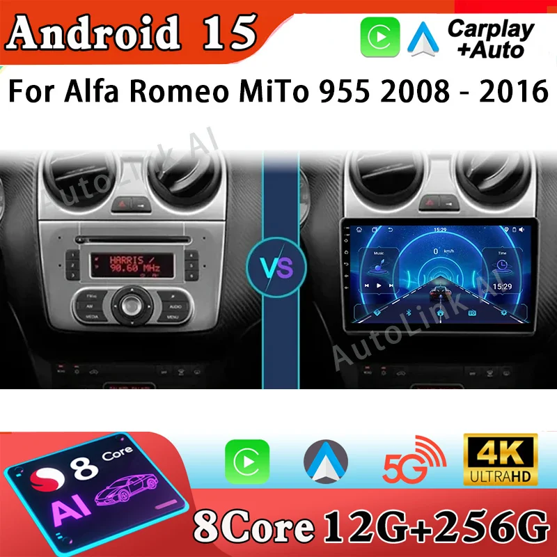 4G BT Head Unit For Alfa Romeo MiTo 955 2008 - 2016 Android 15 Auto Radio Multimedia Video Player GPS Navigation Stereo No 2din