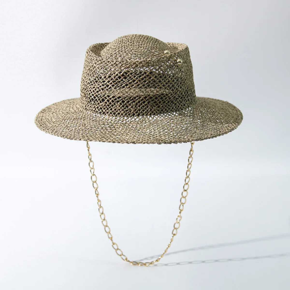 European Ins Hand Woven Ring Concave Top Chain Beach Hat, Russian Style Popular Summer Cap