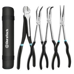 DURATECH Set di pinze per naso ad ago Extra lungo 4 pezzi Premium CRV Steel per spazi stretti difficili da raggiungere utensili manuali per la casa