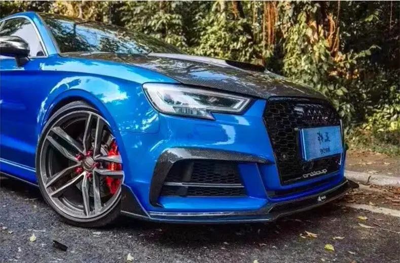 Real Carbon Fiber Front Bumper Lip grille Splitters Body Kit Fog light Cover For AUDI A3 S3 SLINE 2017 2018 2019 2020 2021