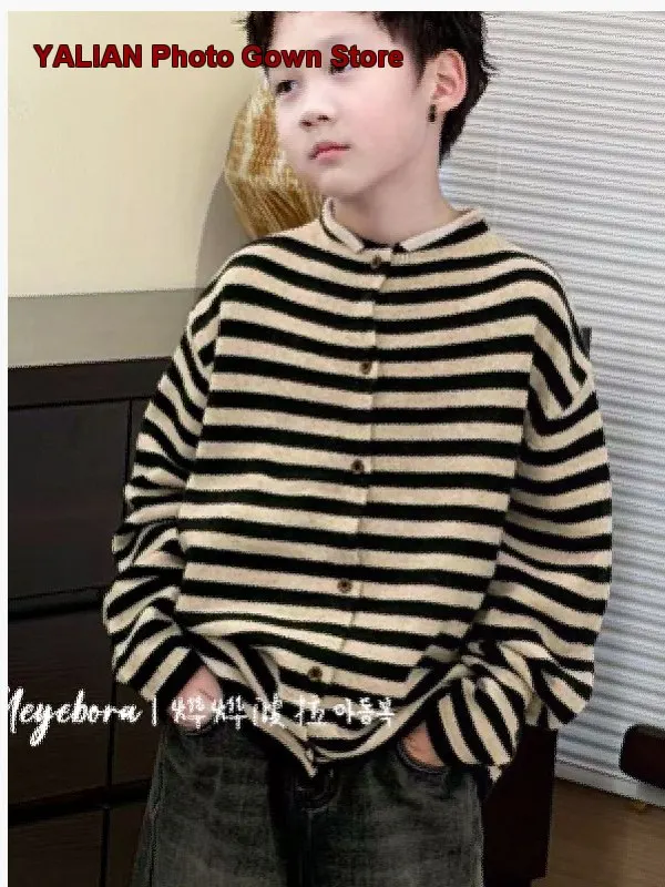 Boys Striped Knit Sweater Middle/Larger Kids Spring/Fall Fashionable Coat Older Kids