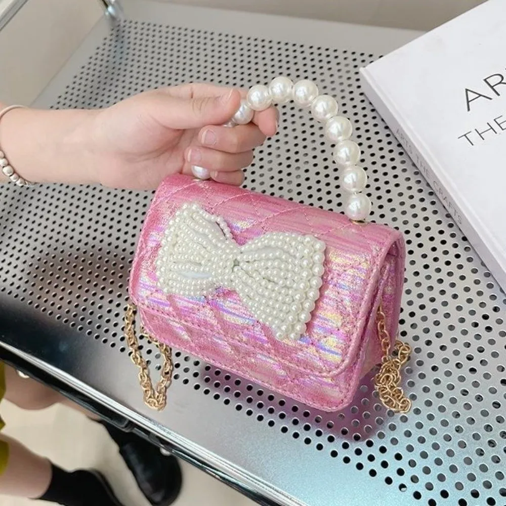 

Fashion Pearl Bow Coin Purse Girl Handbag Children Mini Wallet Cute Princess Crossbody Bag Kids Baby Chain Shoulder Bag