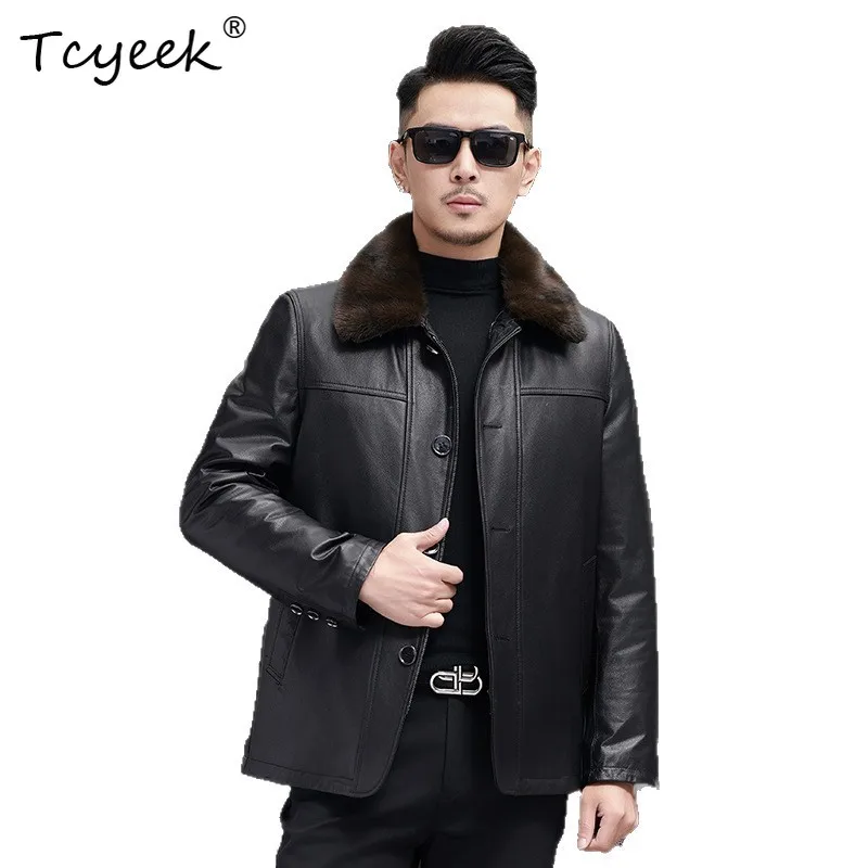 

Tcyeek Верхний слой из воловьей кожи Куртка из натуральной кожи Мужская теплая зимняя одежда Мужские пальто Кожаное пальто Мужская модная куртка 2025 года Куртка Мужская