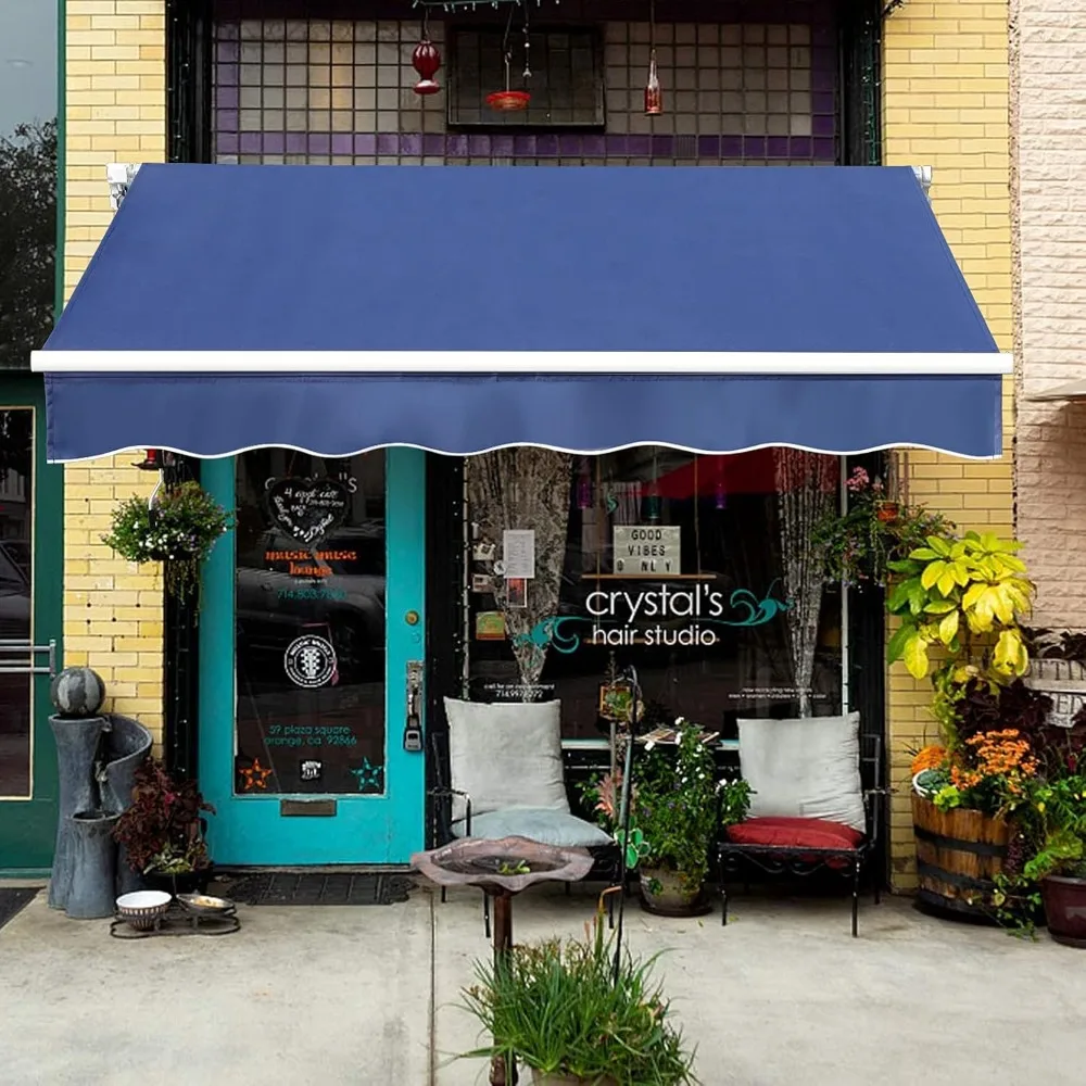 

9.8x8.2 Ft Manual Retractable Awning, Aluminum Polyester Patio Door Window Awning, Sunshade Shelter with Crank Handle, Outdoor