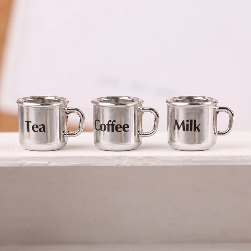 *1/12 Dollhouse Miniature Metal Coffee Tea Cup Milk Cup Model Dollhouse House Kitchen Tableware Decor Dolls Pretend Play Toys
