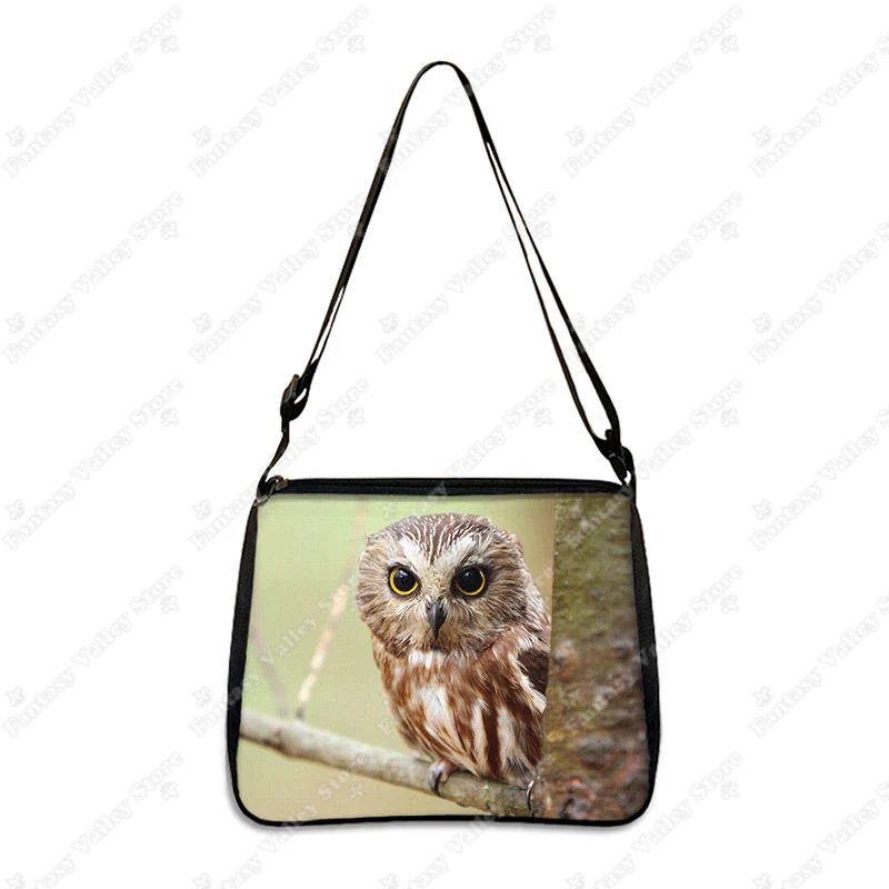 Cartoon Owl Illustration Shoulder Bag Funny Snowy Owl Print Crossbody Bags Women Handbag Portable Storage Bag Phone Holder Gift
