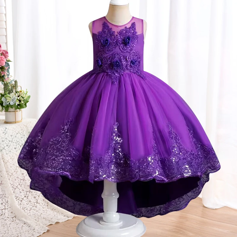 

Girls' Sequin Trail Princess 4-12 Years Old Children's Embroidered Mesh Banquet Host Wedding Formal dress