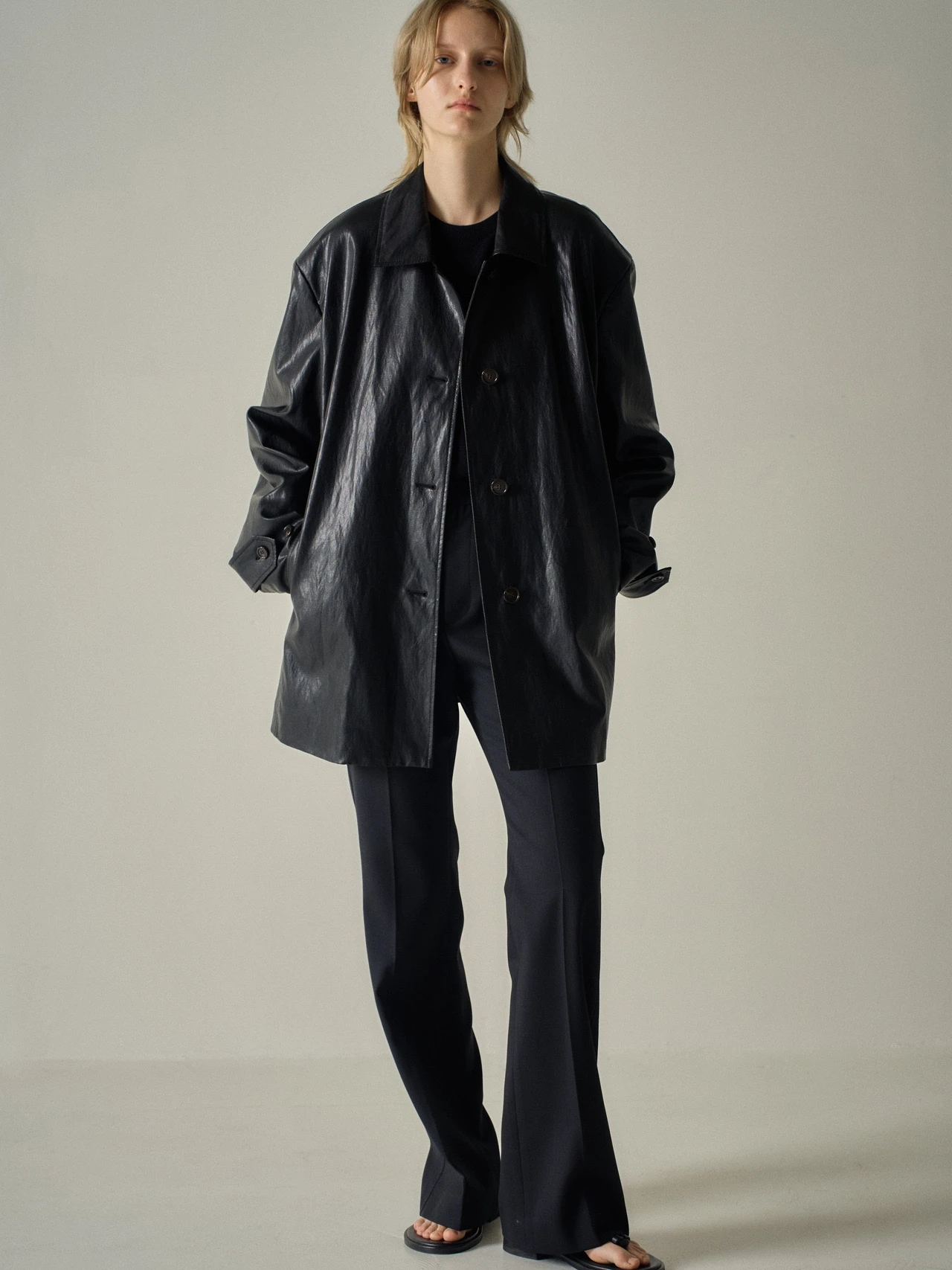 Mat Sle Vintage Jaet femmes simple bouton Long Sve PU manteau en cuir trajet Sle mi-long vêtements d'extérieur