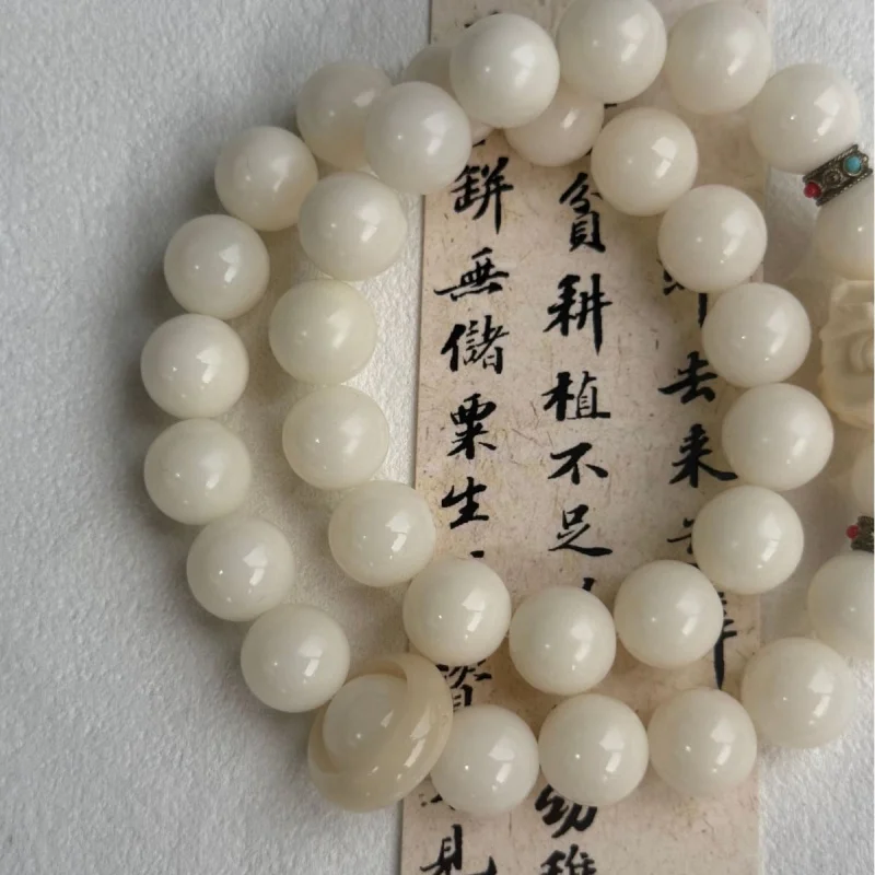 Natural white jade , ivory fruit lion dance bracelet, women's bodhi seed Buddhist prayer beads - view 3
