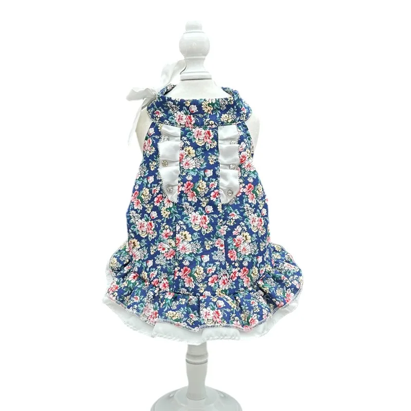 

Cute Floral Dog Dress Summer Pet Apparel Skirt Doggie Puppy Small Dog Costumes Yorkie Pomeranian Shih Tzu Maltese Clothing Blue