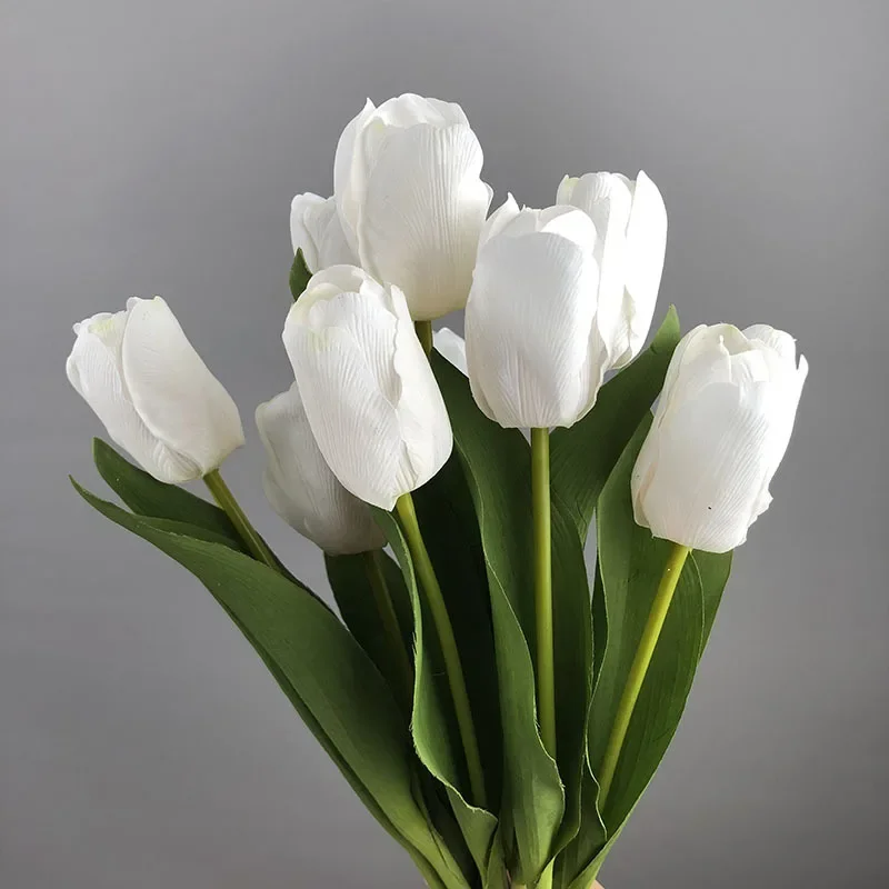 5pcs/lot Simulation Tulips Branches Real Touch Fake Flowers Hotel Auditorium Decorated with Artificial Tulip White Flower