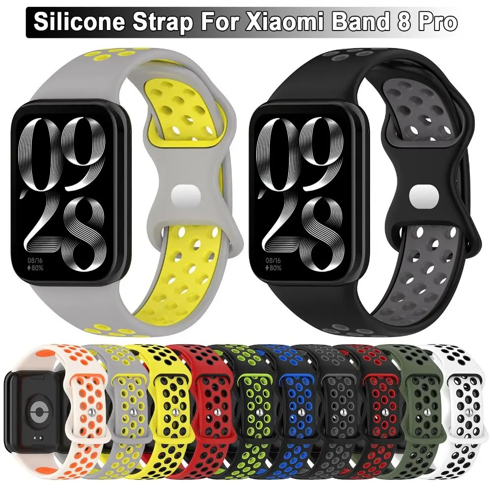 Silicone Watch Strap For Xiaomi Band 8 Pro Two-Color Breathable Smart Sports Wristbands Strap Replacement Bracelet Accessories