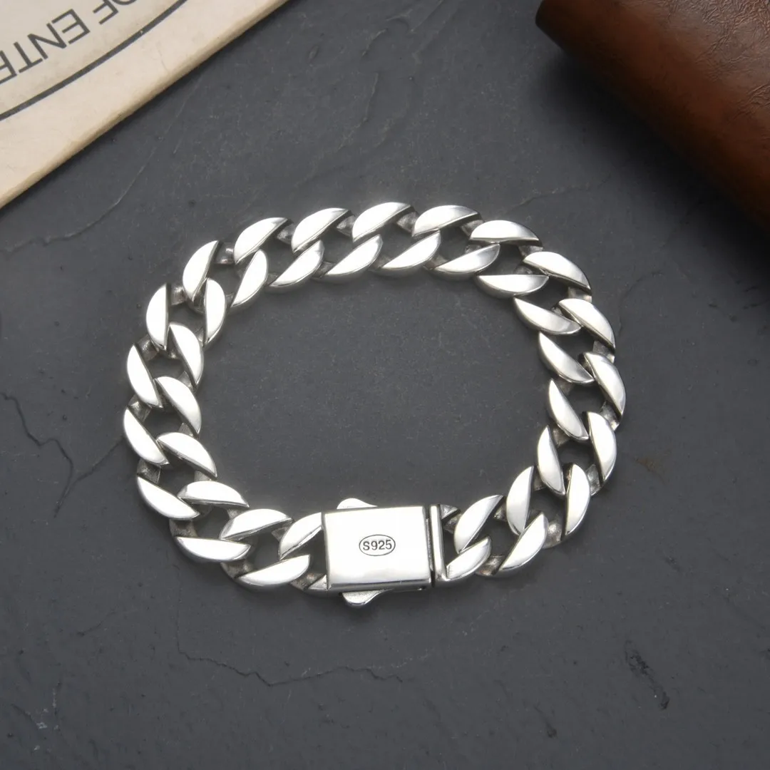 

Casual glossy chain men's trendy stream s925 sterling silver jewelry casualfashion cuban chain bracelet