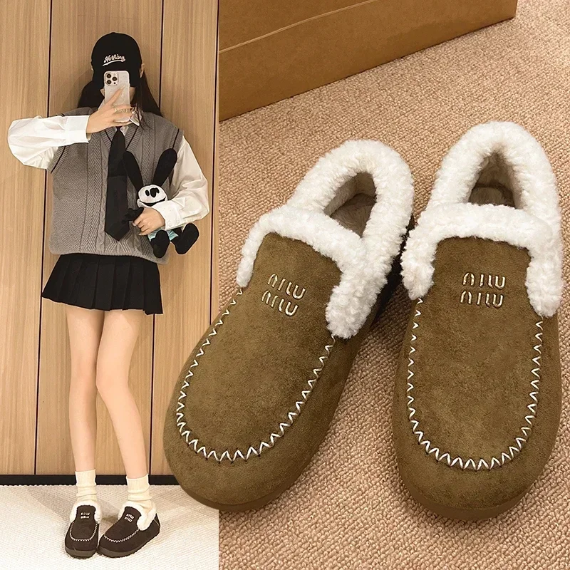 

Women Boots Winter Plus Cashmere Thick Cotton Shoes for Women Outdoor Slip-on Loafers New Comfortable Fashion Warm Boots Women