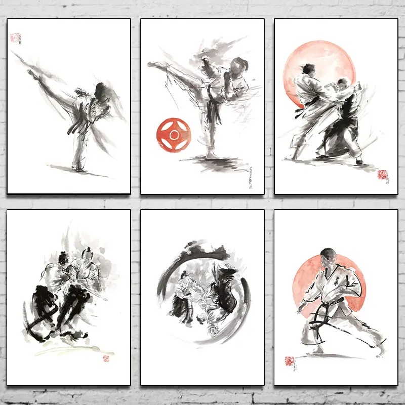 Japanese Sports Karate Double Battle Action Posters Competitive Spirit Canvas Painting Wall Art Pictures Living Room Home Decor