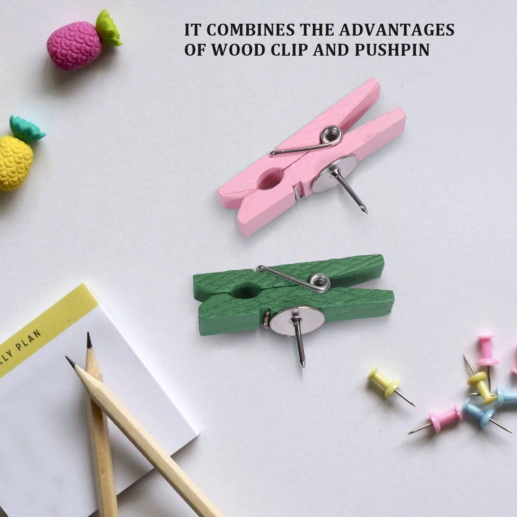 50ชิ้นคลิปหมุดกดที่มีสีสันหมุดไม้หมุดตอกงานฝีมือหมุดไม้หมุดวาดภาพที่หนีบแบบไม้สติ๊กเกอร์ตกแต่งผนัง