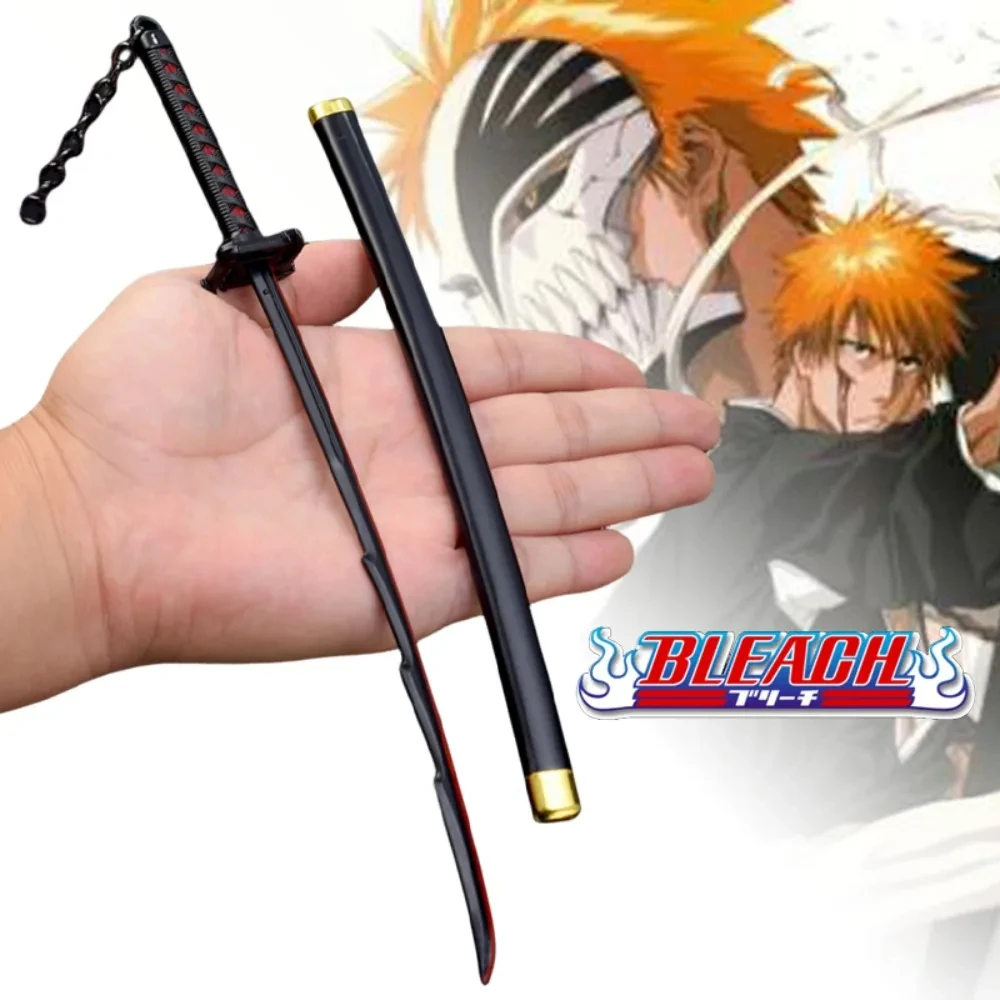 26cm Bleach Anime Katana Keychain Tensa Zangetsu Zanpakuto Ichigo Kurosaki Bankai Cos Prop Metal Samurai Swords Model Keychains