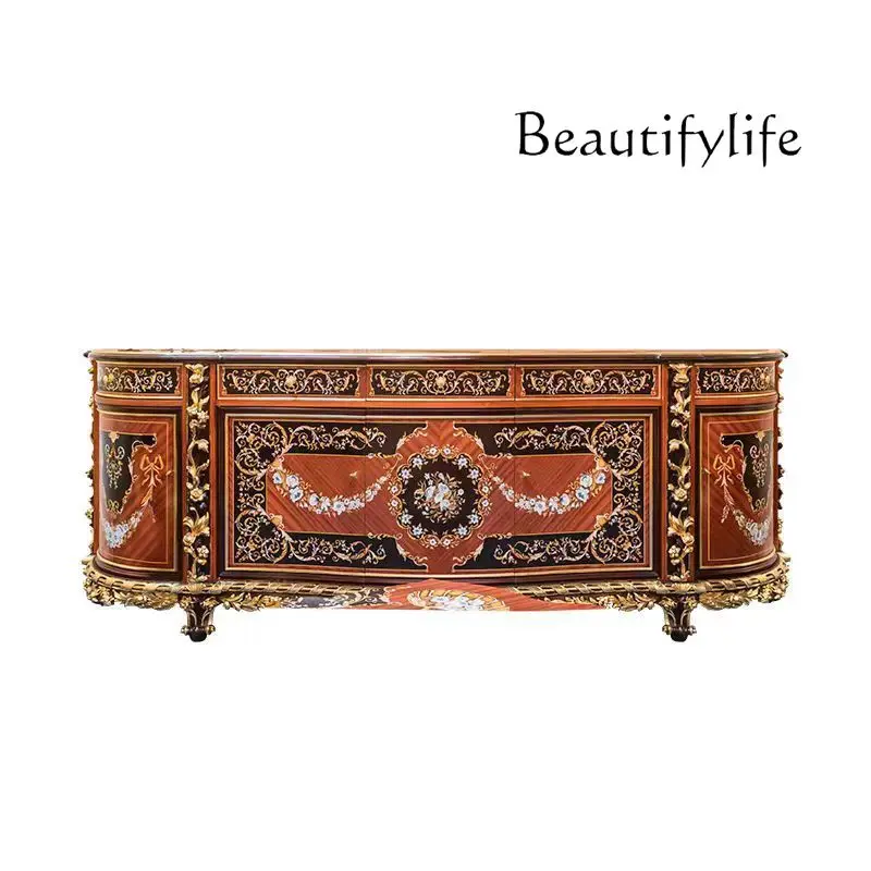 

Solid wood TV cabinet neoclassical European carved living room storage audio-visual cabinet villa home designer