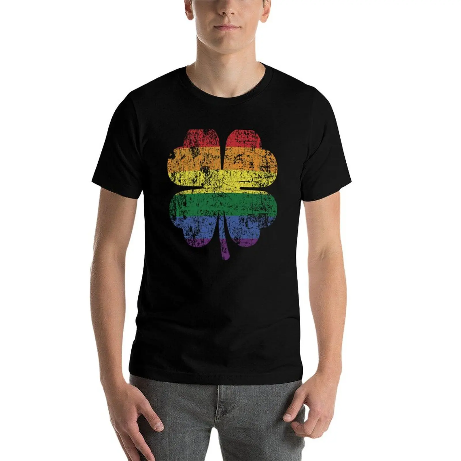 

Vintage Rainbow Shamrock Flag T-Shirt man t shirts graphic funny t shirts man black cotton t-shirt plain for man package T-Shirt
