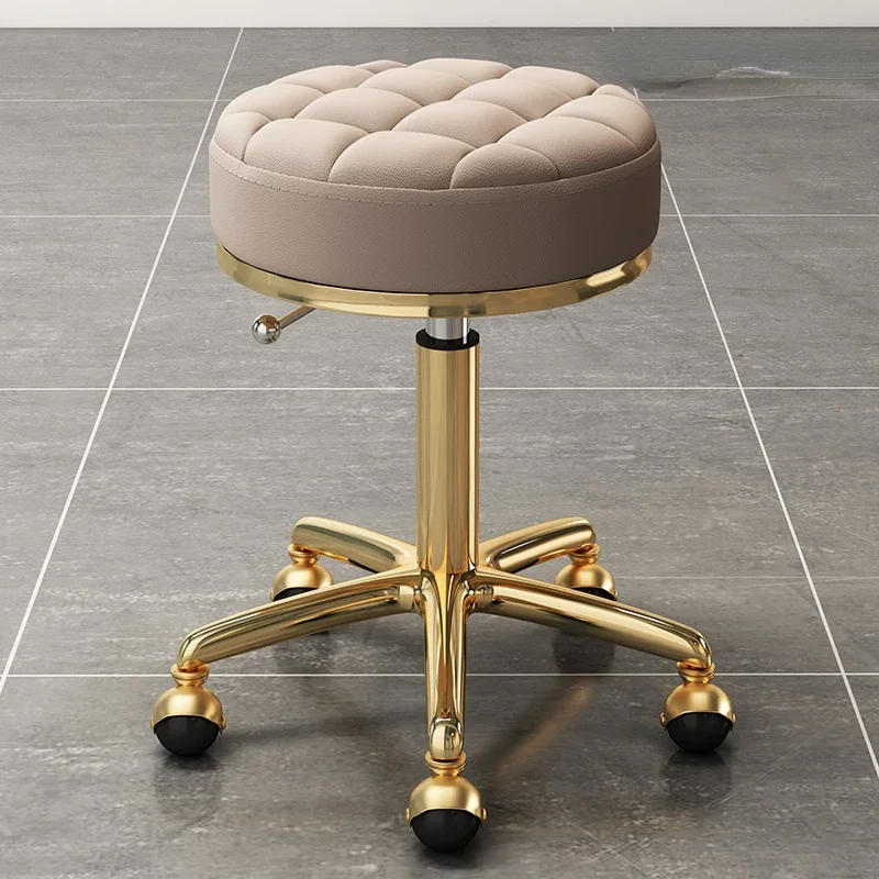 Vintage Fashion Swivel Stool Barber Shop Bench Golden Hairdressing Chair Massage Clinic Office Home Seat