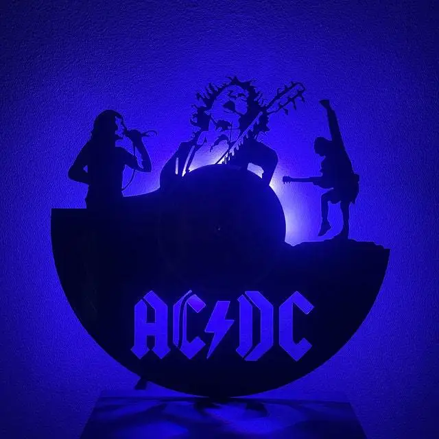 Creative Pop Artists AC DC Band Vinyl Record Wall Clock Creative Retro 16 Colors LED Clocks Home Living Bed Room Decoration