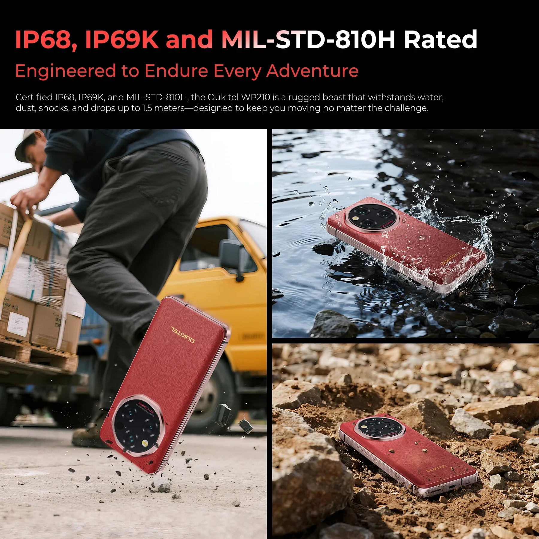 OUKITEL WP210 Rugged Phone 36GB+512GB, 8800mAh 45W, 6.7" FHD+, NFC, 108MP Android15 5G Smartphone MTK 8200,