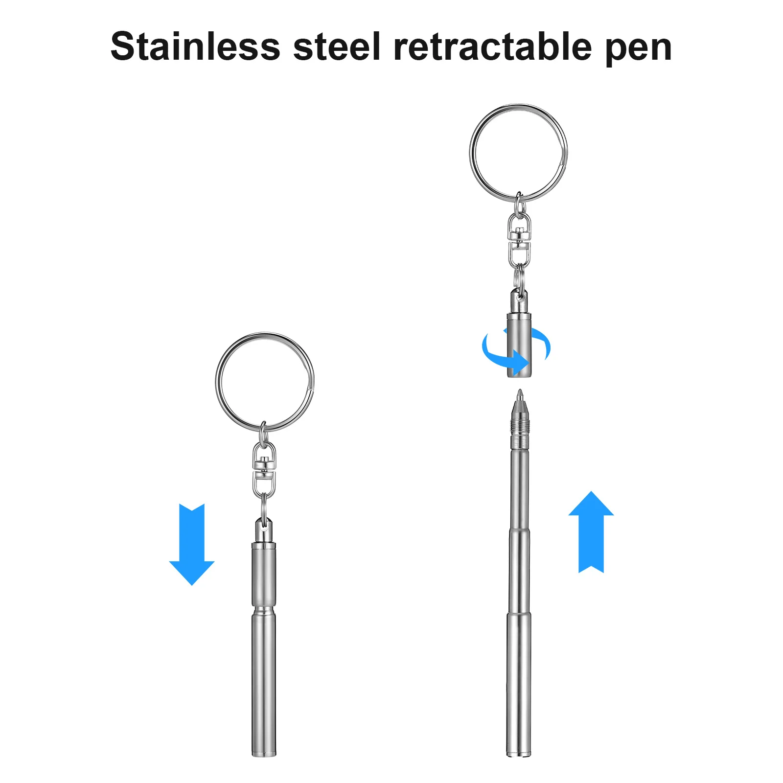 Stainless Steel Retractable Pen Key Chain Pens Ballpoint Frosted Telescopic Pocket